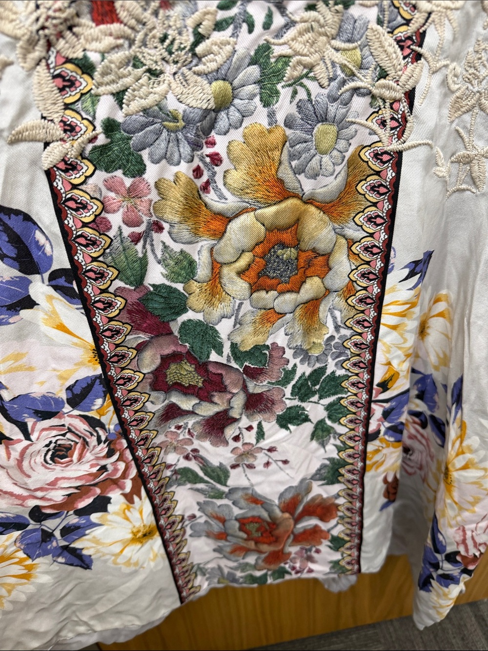 Johnny Was REVERSIBLE Boho Paisley Long Open-Front Coatigan in Cream & Rust - Picture 10 of 17